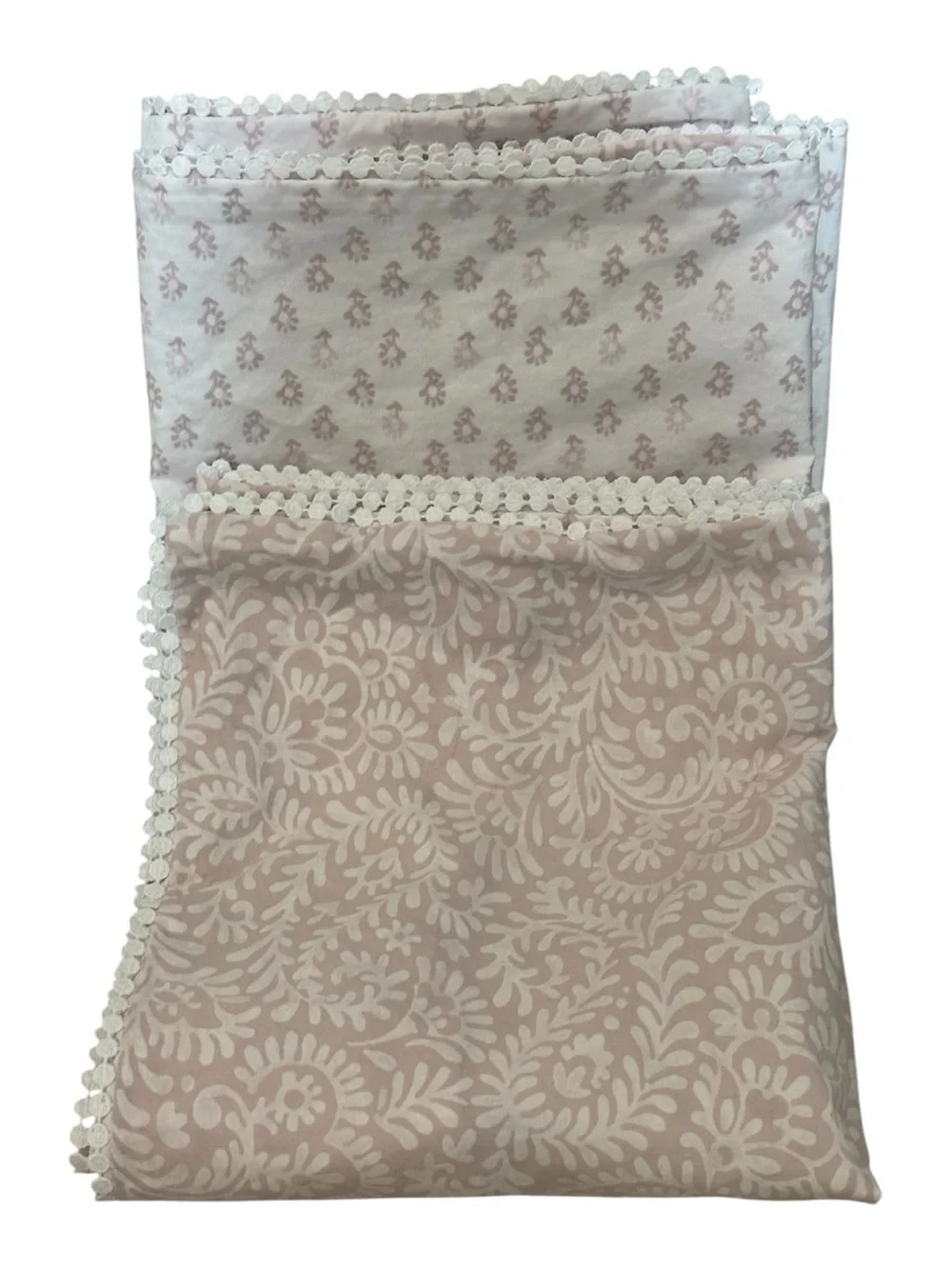 2 Shabby Chic Est 1989 Mauve Floral Pillow Shams Reversible Tiny Pom Pom Trim